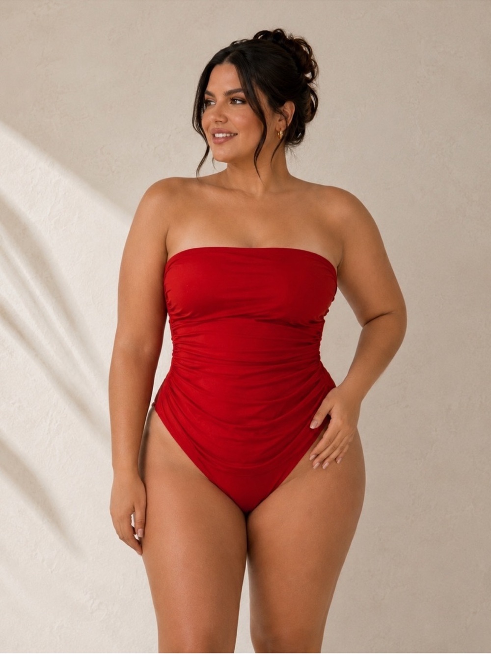 J. Crew Strapless Ruched Red One-Piece Swimsuit